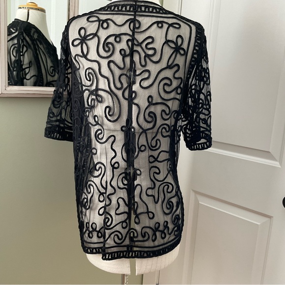 BLACK EMBROIDERED/LACE CARDIGAN, VINTAGE, SIZE:L - Picture 3 of 10